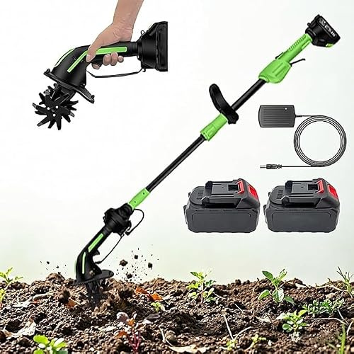 Cultivateur Portable, Motoculteur sans Fil, Motoculteurs De Jardin avec 2 Batteries, Houe Électrique À Main, Outils Travail du Sol, pour Le Et Les Potagers