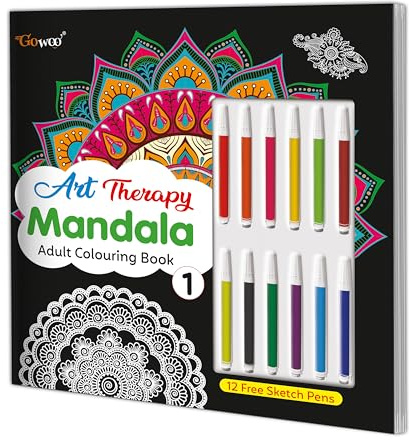 Art Therapy Mandala Adult Colouring Book 1: Mandala Colouring Book, Adult Coloring Book Kit with 12 Sketch Pens, Fun for Adults, Relaxing Coloring workbook