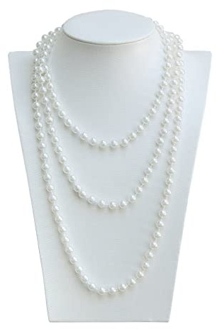Oblique Unique® Perlenkette 180cm – Lange weiße Perlen Kette für Damen – Perfekt für Charleston Kostüm 20er Jahre, Fasching, Karneval & Mottoparty – Elegantes Accessoire für Gatsby Look & Verkleidung
