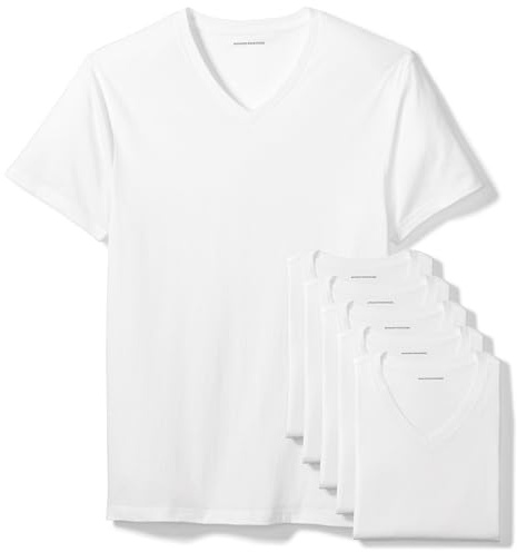 Amazon Essentials Maglietta Intima Con Scollo A V, Traspirante, In Cotone Uomo, Pacco da 6, Bianco, S