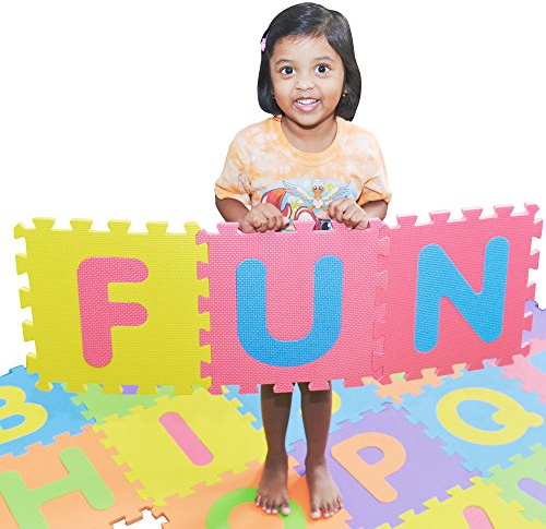 SAFEST Non Toxic Alphabet Puzzle Mat - THICKEST ABC + Numbers 0 to 9 Flooring Mat, 36 Tiles I Kids Learn & Play with Interlocking Puzzle Pieces
