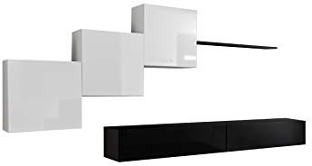 MB Muebles Bonitos, Ensemble de Meubles de Salon Berit 3D avec Meuble TV, Design Modulaire Moderne, Couleur Noir et Blanc, Longueur 330 cm