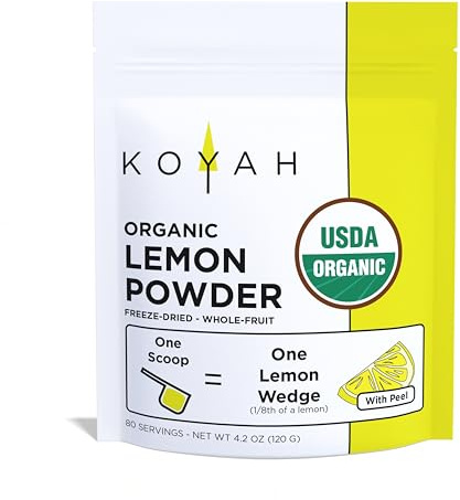KOYAH - Organic Lemon Powder (with Peel) - 80 Servings (1 Scoop = 1 Lemon Wedge), USA & Mexico Grown Lemons, Freeze-Dried