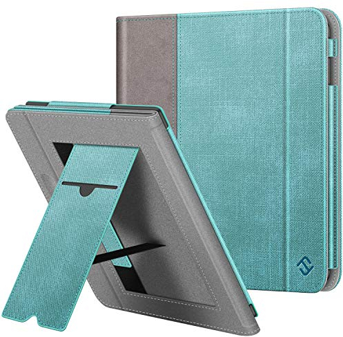 Fintie Hülle kompatibel für Tolino Vision 5 2019 / Kobo Libra H2O - Kickstand Schutzhülle mit Kartenfach Handschlaufe und Auto Sleep/Wake Funktion, Jeansoptik Türkis