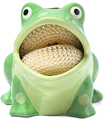 PEHOST Ceramic Kitchen Scrubby Sponge Holder , Art Frog Collection, Adorable Home & Kitchen Decor
