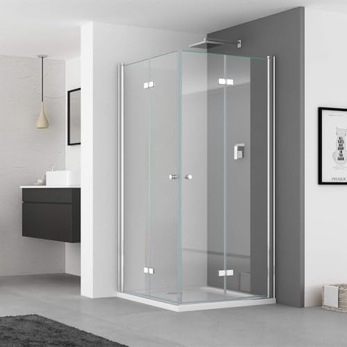 IMPTS Duschkabine Faltbar Eckeinstieg 80x80cm Doppel Duschtür Höhe 185cm | Falttüren Falttürkabine 6mm Sicherheitsglas,OHNE Duschwanne