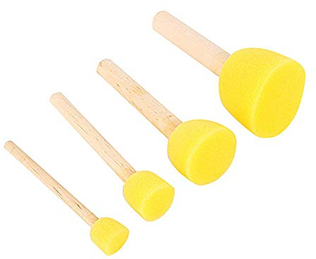 Kinder Schwamm Pinsel, 4 Stück Runde Holzgriff Schaum Pinsel Zeichnung Doodle Tools für Kunst und Handwerk Schablonen Malerei