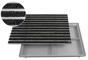 EMCO 60x40cm Eingangsmatte DIPLOMAT Rips anthrazit 22mm + Bodenwanne Fußmatte Türmatte Abstreifer Fußabtreter Maße: 600x400mm