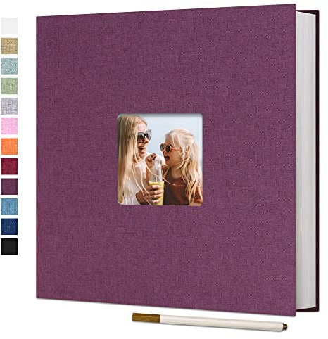 Vienrose Album Fotos Autoadhesivo 28x27 CM Album de Fotos Para Pegar y Escribir Funda de Lino Scrapbook Regalo Bebé Cumpleanos Recuerdos Boda Aniversario Familiares con un bolígrafo Metálico