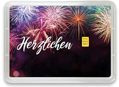 Goldbarren 0,5g – Geschenk Motivbox “Herzlichen Glückwunsch” – Valcambi ESG - Feingold 999,9 (0,5g Gold)