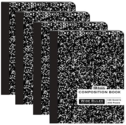 BAZIC PRODUCTS Black Marble Composition Notebook, Wide-Ruled, 4-Pack
