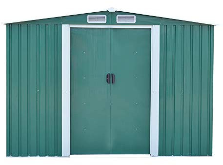 Panana 8 x 10ft Tool Storage House Metal Garden Apex Roof Storage Shed Door at 8FT side (Green)