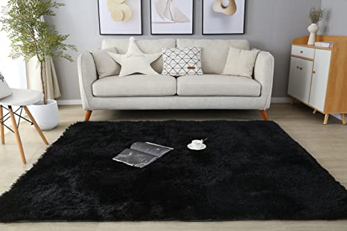 LYKEJI tappeto per Camera dei Bambini e Soggiorno Decorazione Soffici Shaggy Tappeti Lunghi Morbidi Antiscivolo (80x160cm, Nero)