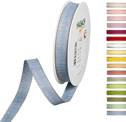 Halbach Sidenband dekorationsband med linnekanter bredd: 15 mm längd 20 m, presentband för utsmyckning hantverk eller design, gör-det-själv dekorband, färg: mörkblå/linne