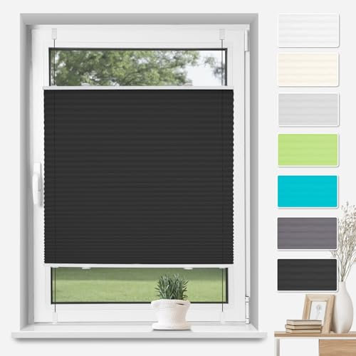 TFSKY Plissee Klemmfix ohne Bohren Schwarz B70 x H110 cm, Plisseerollo Jalousie Lichtdurchlässig Faltrollo Easyfix Sonnenschutz und Sichtschutz für Fenster & Tür