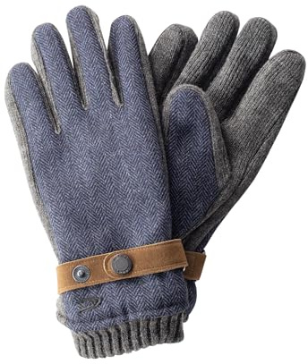 camel active Herren Handschuhe mit Lederriemen in Wolloptik Blau, menswear-M