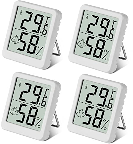 Flintronic Mini LCD Thermometer, 4 Stück Digital Thermometer Innen, Hygrometer Innen, Thermometer Hygrometer, Kabelloses, Luftfeuchtigkeit Meter für Babyzimmer Wohnzimmer Büro Gewächshaus(Weiß)