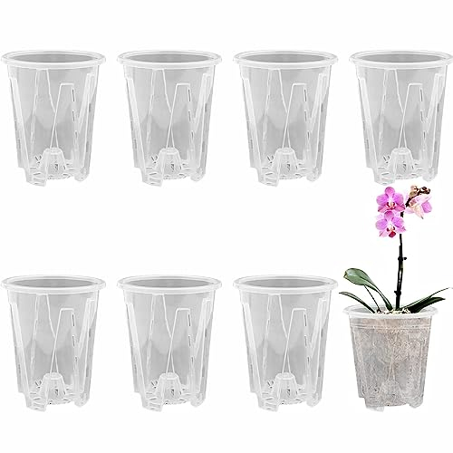 LSRVNM 8 Piezas Maceta Orquidea de Plástico Transparente, Maceta de Vivero con Agujeros de Drenaje, Macetas Transparentes Ranuradas Transpirables de Plástico Orquídeas para Balcón Interior y Exterior