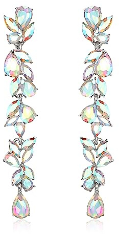 EVER FAITH Boucles d'oreilles pendantes en cristal avec strass - Style Art déco Marquise Longues boucles Pour femme, Cristal, Zircone cubique