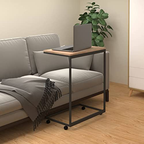 ZEYUAN Beistelltisch mit Rollen, Kleiner Tisch, Sofatisch, Side Table, Laptop Tisch, Pflanzenhocker, Druckertisch, Telefontisch, Sofa Table, Tabletttisch, Schwarz 55x35x70 cm Holzwerkstoff