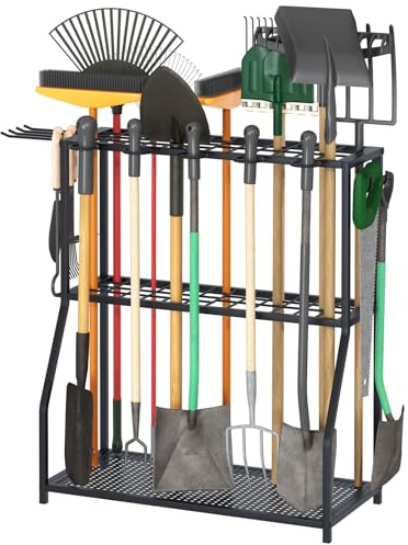 Azheruol Organizer Yard Tool Storage Rack,Garden Organizer,Steel Yard Tool Racks To Store Long-Handled Tools,Tool Holder For Garden,Shed,Outdoor,Black