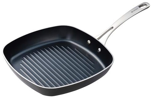 Kyocera Keramikpfanne, Grillpfanne mit keramischer Antihaft-Beschichtung, 26 cm, frei von PFAS/PTFE, Griff aus Edelstahl, für alle Herdarten geeignet, CGP-10 | Aluminium-Körper, Edelstahlgriff, für Steaks & Gemüse, induktionsgeeignet, alle Herdarten, spülmaschinenfest