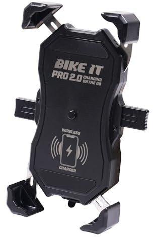 Bike It Motorcycle Phone Holder with Wireless Qi 15W & USB QC3.0 Charger – Waterproof Handlebar/Mirror Mount – 360° Rotating – Fits 3.5–6.8 Smartphones