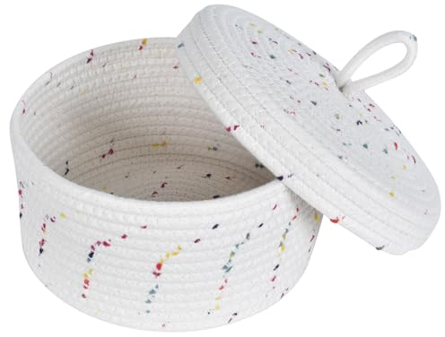 Baumwollseil Körbchen Geflochten, Baumwollseilkorb mit Deckel, Korb Geflochten mit Deckel, Baumwollseil Aufbewahrungskorb, Dekorativer Korb für Kosmetik und Spielzeug Kleinigkeiten