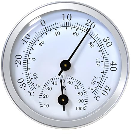 CGEAMDY Starkes und Haltbares Auto-Thermometer, Mini-Auto-Thermometer 58 MM, Mechanisches Analoges Temperaturmessgerät mit Aufkleber Lkw Geländewagen(Silber)