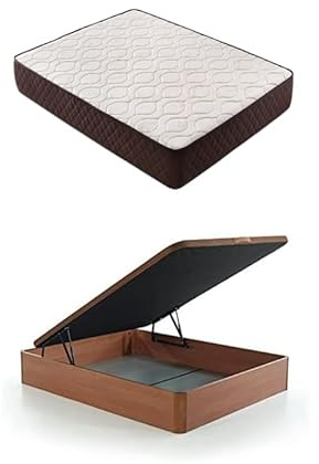 DESCANSIN Pack Colchon + Canape Abatible Maxima Comodidad | Gran Almacenaje (135x190, Cerezo)
