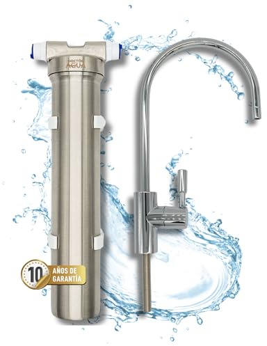 DOCTOR AGUA Filtro de Agua Ecológico HIS Ultra Purify con Zeolita en Acero Inoxidable - Bajo encimera - Capacidad de filtrado 300L/H - Bactericida Antiviral - Conserva Sales Minerales del Agua