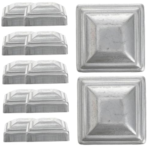 HOMSFOU 12pcs Square Fence Post Caps for Garden Decking and Railing Covers, Iron Material with Integrated Stamping Molding and Anti-Shock Features, Silver Fence Sealing Covers to Protect