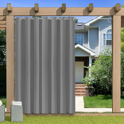 KUZRZNH Outdoor Vorhang Blickdicht Wasserdicht Wetterfest Blackout Outdoorvorhänge mit ösen, Sichtschutz Sonnenschutz Gardine/Vorhänge for Patio Balkon Pavillon,Grau,1 Stück|120x213CM(BxH)