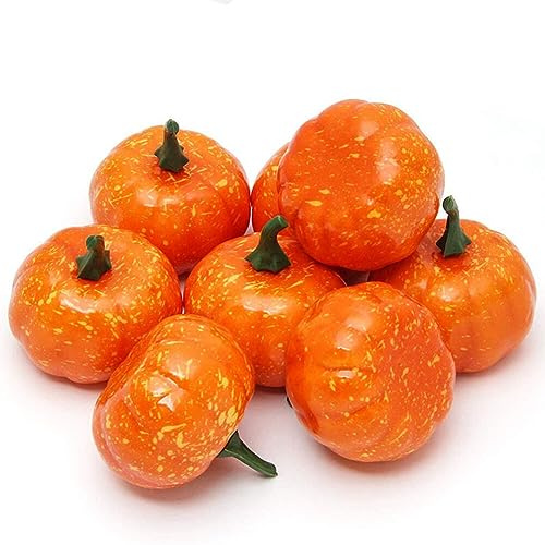Upstore 12Pcs Small Artificial Pumpkins Realistic Autumn Pumpkin Decorations Mini Foam Pumpkins for Fall Wedding Halloween Thanksgiving Tabletop Autumn Harvest Decoration
