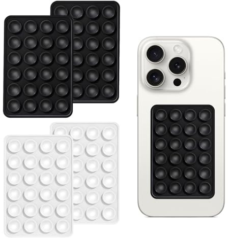 Silicone Suction Phone Holder - 4PCS Sticky Phone Grip, Mini Antislip Mobile Phone Holder Mat for Wall (Black*2+White*2)