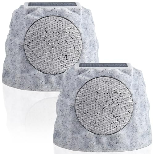 NiceBuy Solar Rock Speakers Outdoor Water-Resistant 2-Pack Solar Powered Rock Speaker with Lights RGB and TWS Pair for Patio Outside Garden BBQ Deck