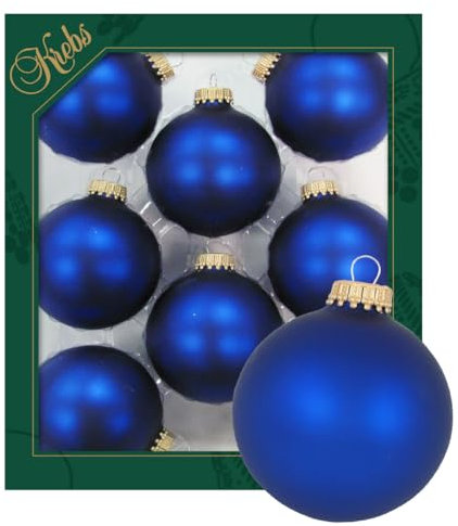 Krebs Glas Lauscha - Weihnachtsdekoration/Christbaumschmuck aus Glas - Unifarbende Kugeln - Menge: 8 Stück - Farbe: Königsblau matt - Größe: ca. 7 cm
