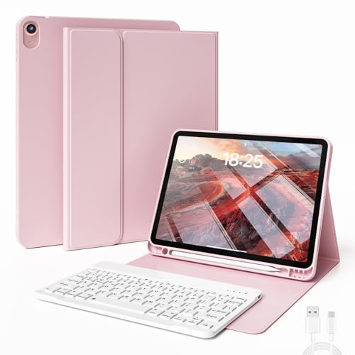 JKSML Étui avec clavier pour iPad Air 11 M3/M2 (2025/2024) et iPad Air 5e/4e génération (2022/2020) 11 | Housse de clavier Bluetooth amovible sans fil avec porte-crayon | Mise en veille/réveil