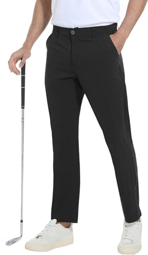 Boyzn herr golfbyxor med 5 fickor lätt stretch snabbtorkande casual resa arbete klänning byxor, svart, 30W / 32L