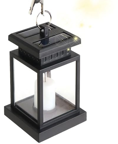 Lanterne solari da esterno con candela tremolante senza fiamma, impermeabile, luci LED da giardino, patio, cortile e terrazza, lanterna in stile palazzo con atmosfera serale morbida