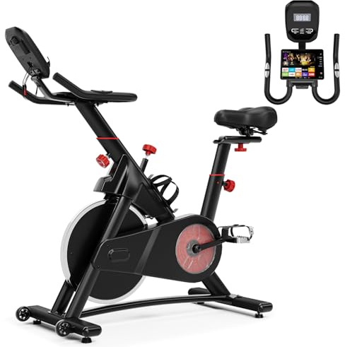 JUMMICO Heimtrainer Fahrrad für Zuhause, Heimtrainer Indoor mit Stufenlosem Magnetwiderstand mit LCD Monitor, Tablet Ständer und Tassenhalter