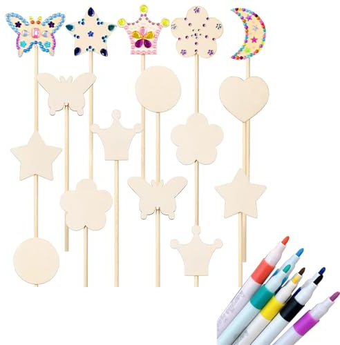 Omeblos Fairy Wands 7Pcs, Princess Fairy Wands Kit, Handcrafted Wooden DIY Magic Set, DIY Crafts, Arts Crafts, Gifts for Girls, for Birthday Party