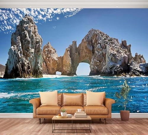 Buohwiwe Papier Peint Panoramique Montagne Mer Mural 350x256 cm 3D Papier Peint Intisse Paysage Marin Rocheux Fresque Murale Chambre Coucher Salon Décoration Photo Poster Geant Murale q8627
