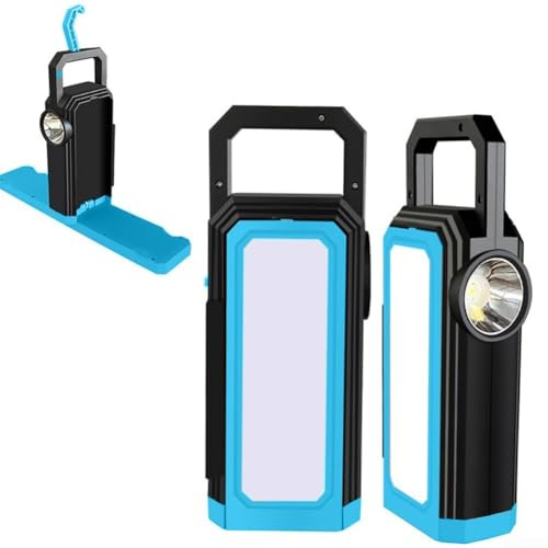 Lampe à suspendre à charge solaire, lampe de poche LED portable, lampe de travail, avec base magnétique de batterie, pour la maison, les urgences et le camping (bleu)