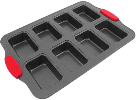 FIXOSHEE Teglia Rettangolare in Acciaio Per Dolci Con 8 Cavità Rivestimento Antiaderente Manico Resistente Al Calore Facile Da Pulire (36 * 24 * 3,2 Cm) 1pc