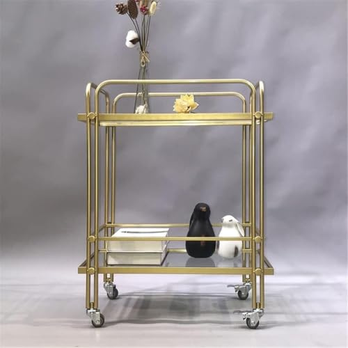 QUSYZD Mobiler Glas-Speisewagen – Zweistöckiger Getränke- und Snackwagen für den Hotel- und Gewerbebereich – Eleganter Servierwagen mit Kunstdesign,