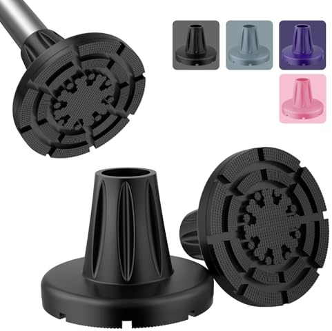 supregear Punte per Bastone 19 mm Resistenti, Sostitutivi Gomma Antiscivolo E Durevoli per Tutti I Terreni con Presa Estrema, Base Allargata con Inserto Metallico per Anziani, Confezione Da 2, Nero