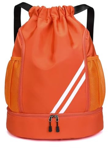 ZenithPeak Turnbeutel Wasserdicht, Sportrucksack mit Schuhfach Turnbeutel Damen mit Innentasche and Außentasche Große Sportbeutel Junge mit Kordelzug für Reisen, Fitnessstudio,Schwimmen (Orange Farbe)