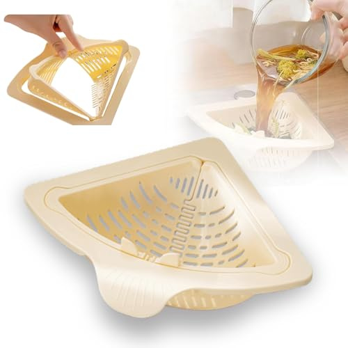 Magnetischer Sieb für Spülbecken, Dreieckiges Spülbecken Sieb mit Drehverschluss, Multifunctional Abtropfsieb Spülbecken, Abnehmbare Waschbecken Filterkorb, Schnellentwässerung (1, Beige)