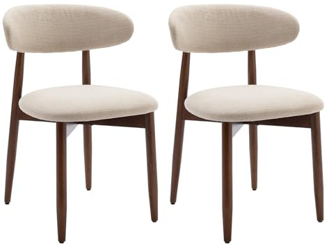 COLAMY Esszimmerstühle 2er Set, Polsternder Stühle Esszimmer mit Rückenlehne, Moderne Küchenstühle Gepolstert, Stoff Dining Chairs mit Back und Holzbeinen für Esszimmer, Küche, Restaurant, Beige
